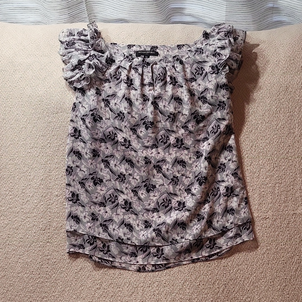 Banana Republic Floral Flutter Ruffle Layered Top Blouse Size XS
